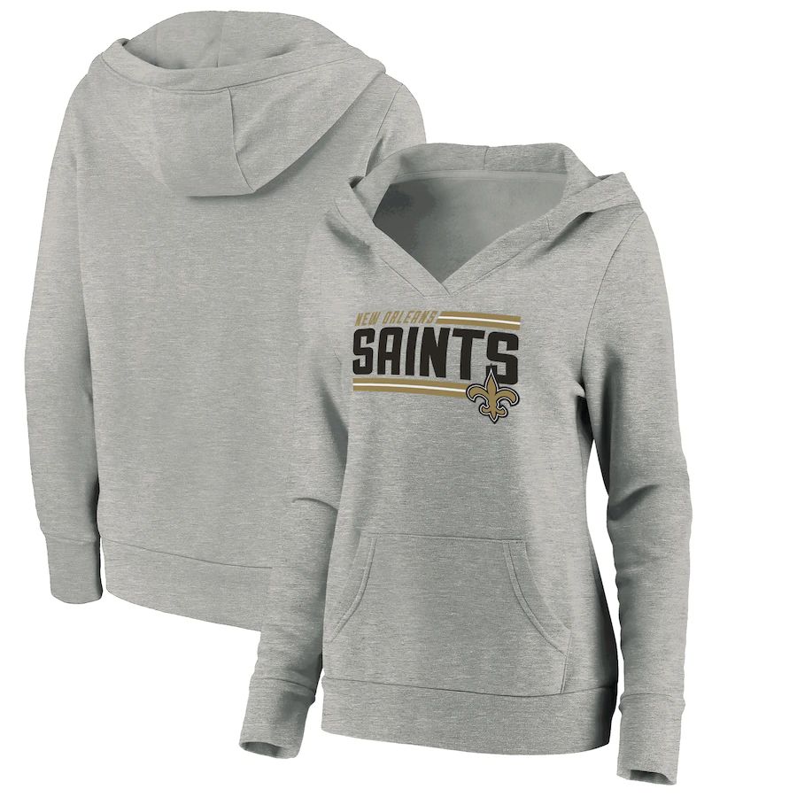 Women New Orleans Saints Fanatics Branded Heathered Gray On Side Stripe V-Neck Pullover Hoodie->women nfl jersey->Women Jersey